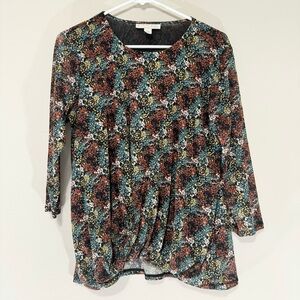 Emaline Petites Sinched Hem Floral Long-sleeve Blouse Size PL